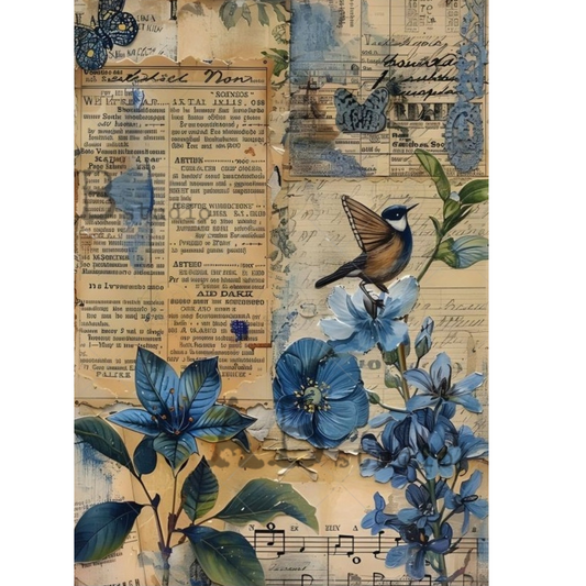 "Blue Paper Collage" decoupage rice paper by AB Studio. Available at Milton's Daughter.