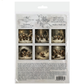 Back cover with six mouse themed illustrations in winter forest setting with printed text.