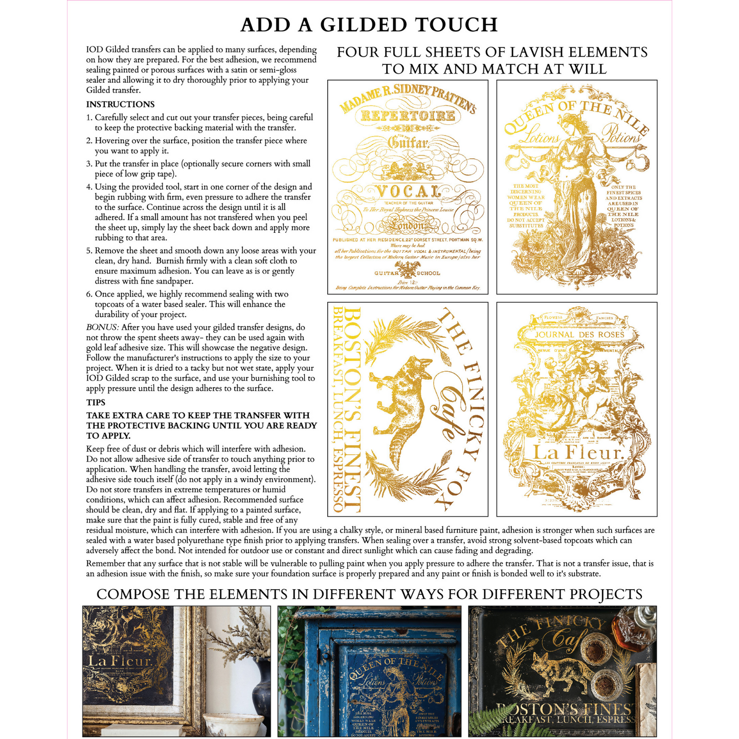 "Curated Signage" IOD Foil Transfer by Iron Orchid Designs. Gilded transfer pad contains four 12" x 16 sheets. Available at Milton's Daughter. Back cover.