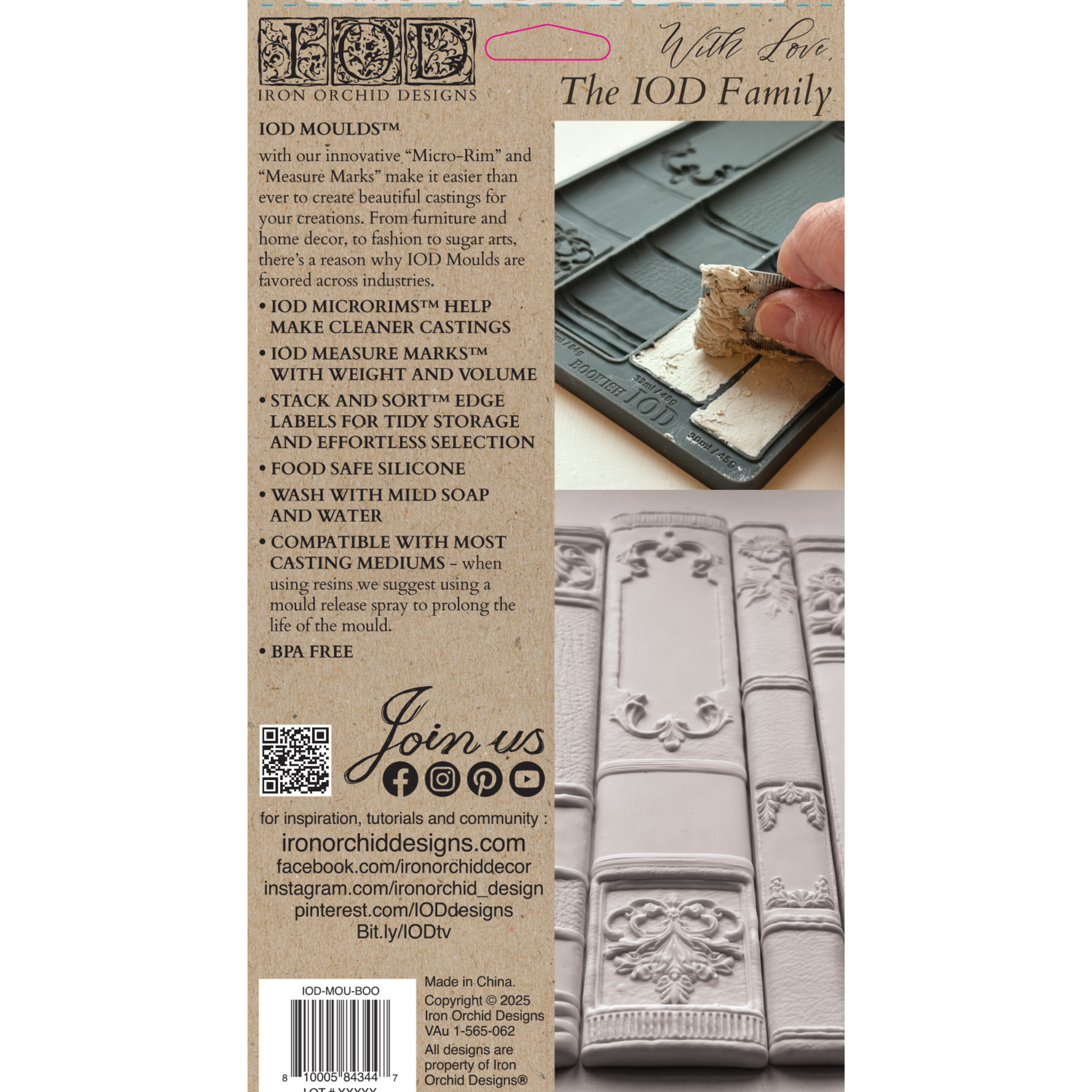 Iron Orchid Designs mold packaging  of Bookish Mold with text and product images on a white background