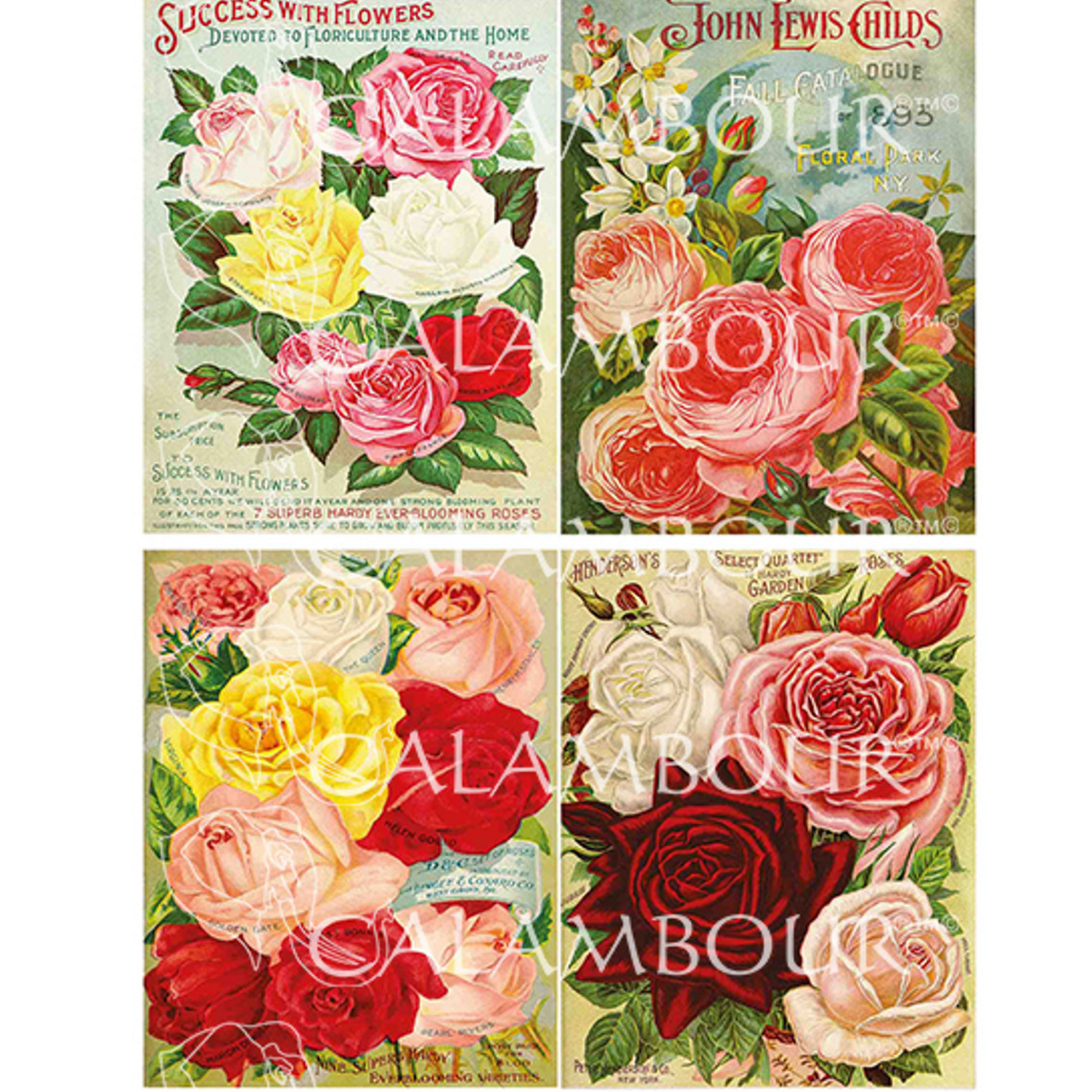 "Beautiful Open Roses 4 Pack" decoupage rice paper by Calambour. Available at Milton's Daughter.