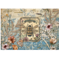 Decorative paper with a bee illustration and floral elements on a musical sheet background.