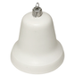 White bell-shaped Christmas ornament with a silver top on a white background
