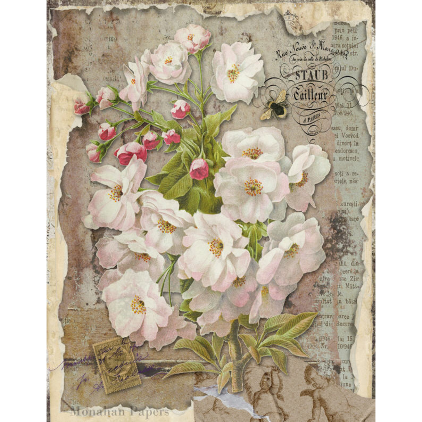 "Botanical 142" decoupage paper by Monahan Papers. size 11" x 17" available at MIlton's Daughter.