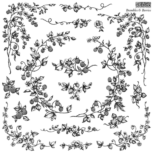 "Brambles & Berries" IOD Decor Stamp by Iron Orchid Designs. Available at Milton's Daughter. Single sheet clear stamp. Product photo.