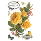 Vintage-style illustration of yellow roses and butterflies with 'Fonderie Deberny & Cie' and 'H. Regnier' vintage style labels.