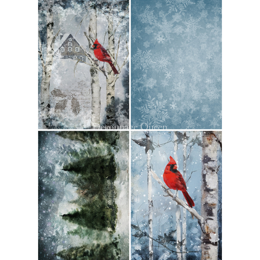 "Cardinals 4-Pack" decoupage rice paper by Decoupage Queen. Available at Milton's Daughter.