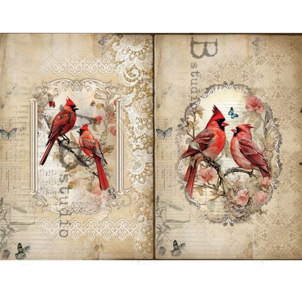 Cardinals on Antique Paper - Decoupage Rice Paper – Milton's Daughter