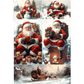 Collage of Santa Claus in various festive scenes with presents and reindeer.