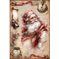 A vintage-style Christmas image featuring Santa Claus with a long white beard, red robe, and red ribbon details, set against an aged parchment background with decorative ornaments and script.