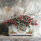 "Christmas Joy" IOD Transfer by Iron Orchid Designs. Available at Milton's Daughter. Pic 1. Decorative arrangement of holly berries in a wooden box with a rustic background