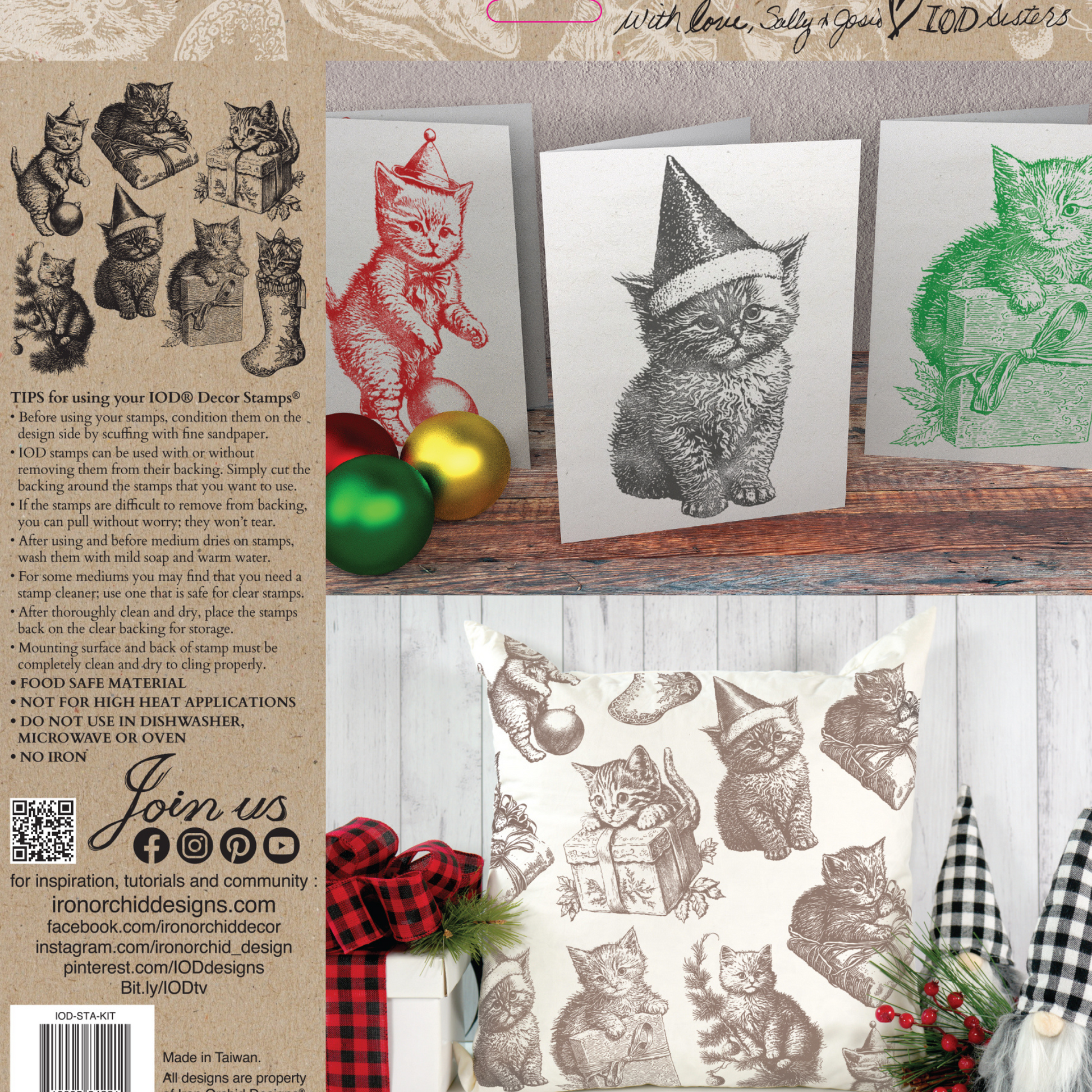 "Christmas Kitties" IOD Stamp by Iron Orchid Designs. Back cover. Available at Milton's Daughter.