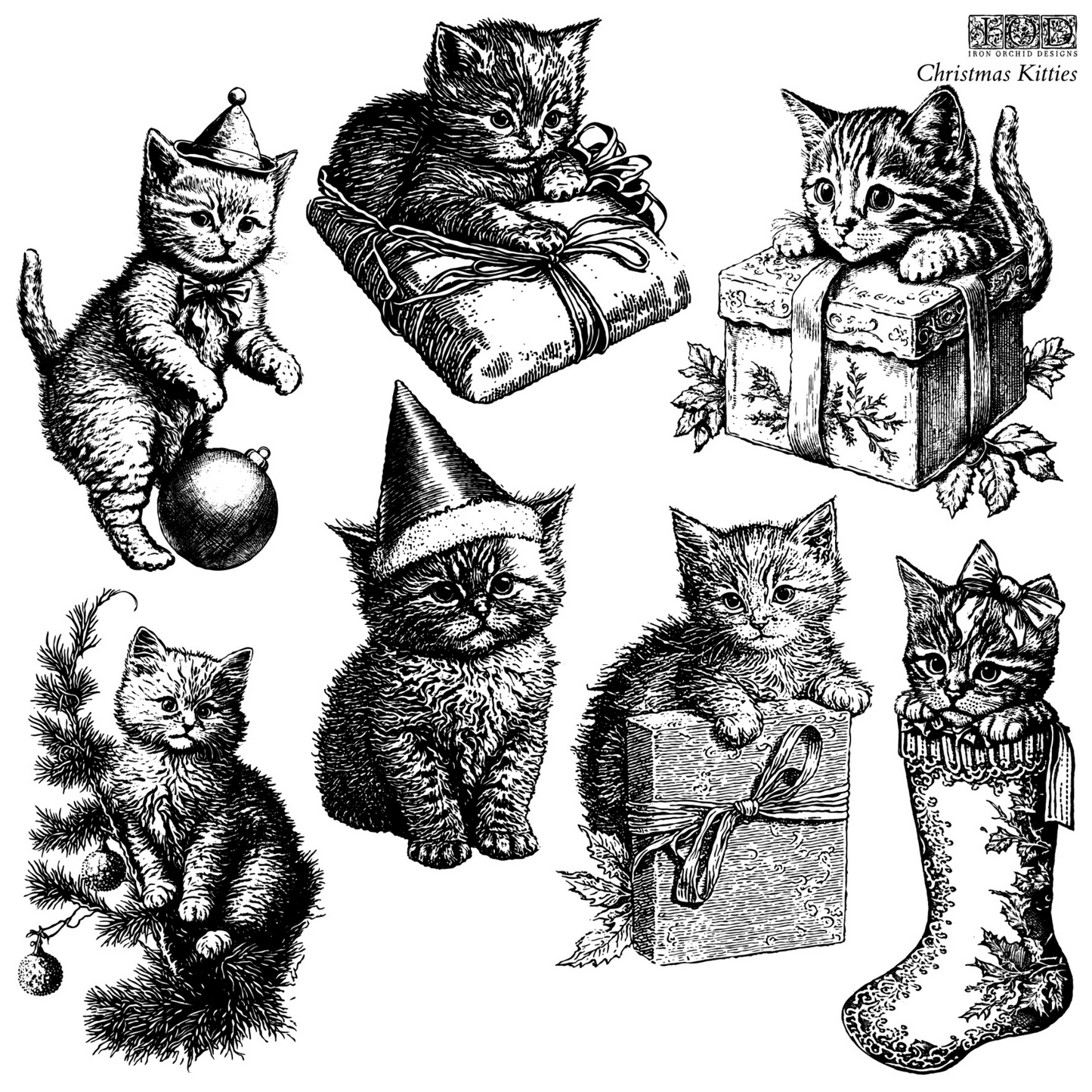 "Christmas Kitties" IOD Stamp by Iron Orchid Designs. Available at Milton's Daughter.