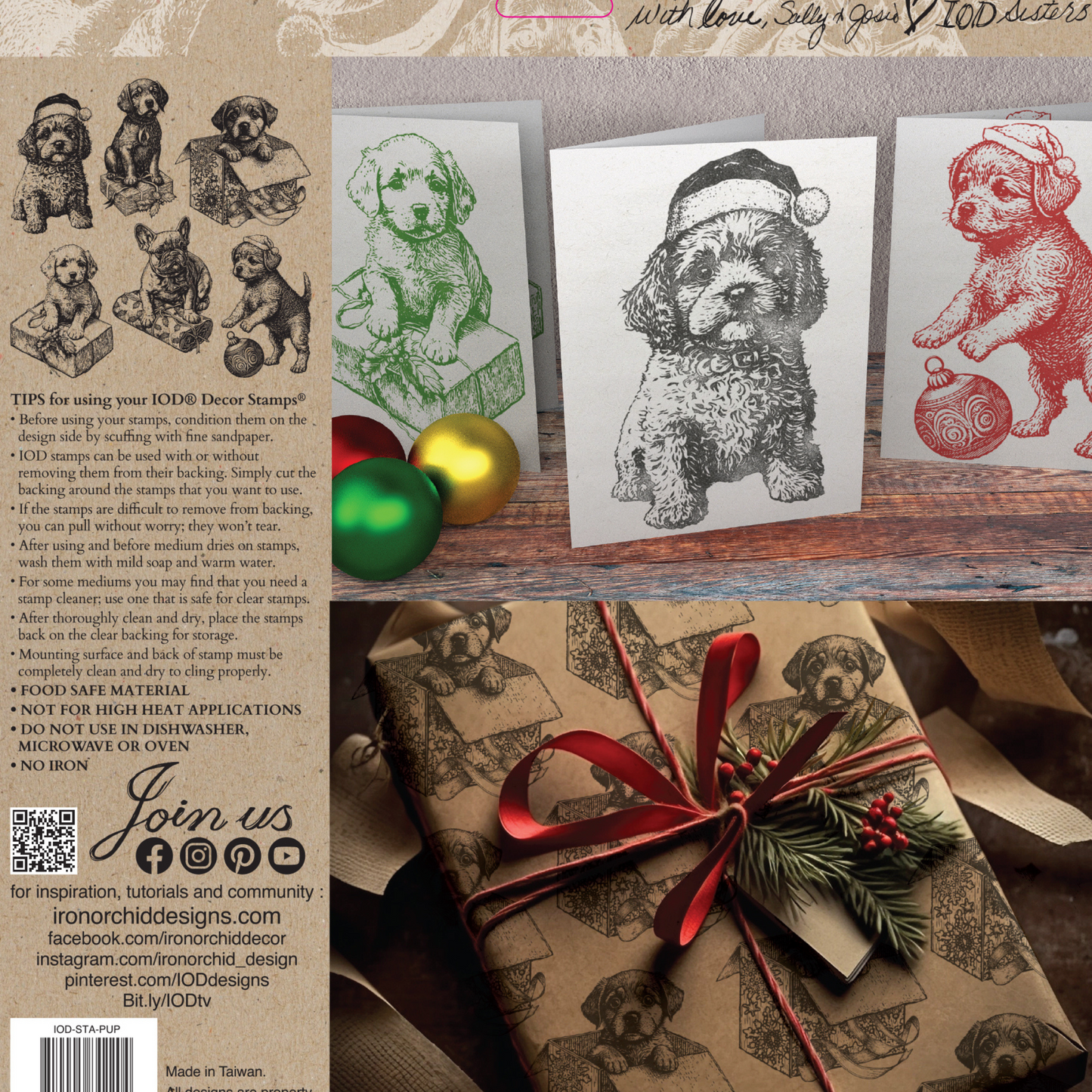 "Christmas Kitties" IOD Stamp by Iron Orchid Designs. Back Cover. Available at Milton's Daughter.