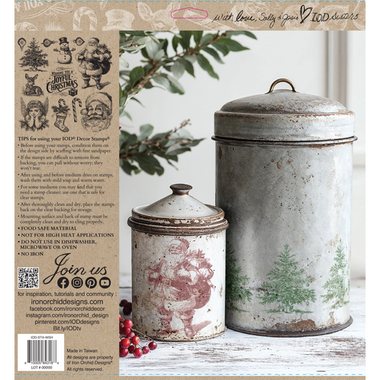 "Christmas Wishes" IOD Stamp by Iron Orchid Designs. Single sheet stamp. Back cover. Available at Milton's Daughter.