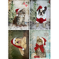 Four Christmas-themed images 
featuring cats and dogs wearing Santa hats and outfits.