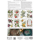 "Clementine" IOD Transfer by Iron Orchid Designs. Back cover. Sheet of decorative elements with illustrations of fruits and flowers, accompanied by instructions and examples of use. Available at Milton's Daughter.