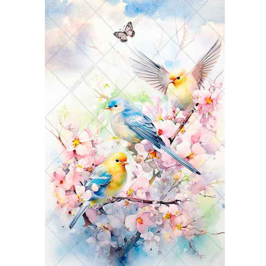 "Colorful BIrds & Cherry Blossoms" decoupage rice paper by Paper Designs. Available at Milton's Daughter.