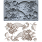 IOD Mould Cornucopia  shown in gray with its corresponding white 3D molded casting sample, featuring detailed floral, leaf, and pomegranate motifs on a white background.