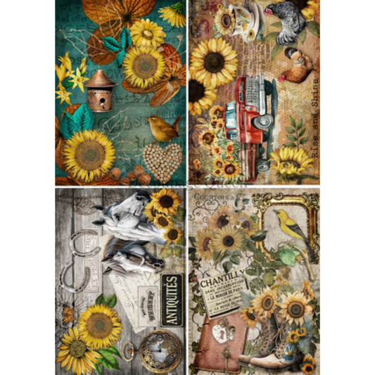 "Country Sunflowers 4 Pack" decoupage rice paper by Decoupage Queen. Available at Milton's Daughter.