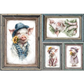Set of four framed illustrations of pigs in various outfits on a white background.