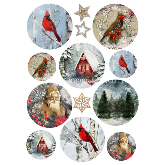 "Cozy Winter Ornaments" decoupage rice paper by Decoupage Queen. Available at Milton's Daughter.