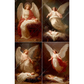 Collage of four images featuring an angel with a baby in a manger.