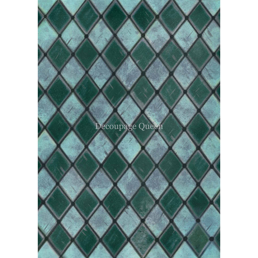 "Teal Handpainted Harlequin" decoupage rice paper designed by Dainty and the Queen for Decoupage Queen. Available at Milton's Daughter.