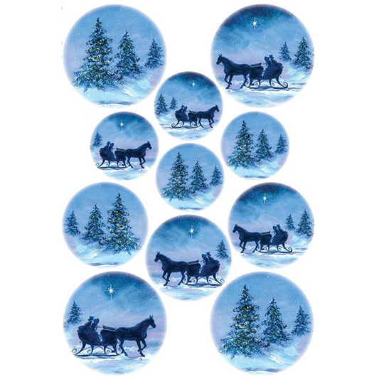 "Dashing Through the Snow Rounds" decoupage rice paper by Paper Designs. Available at Milton's Daughter.