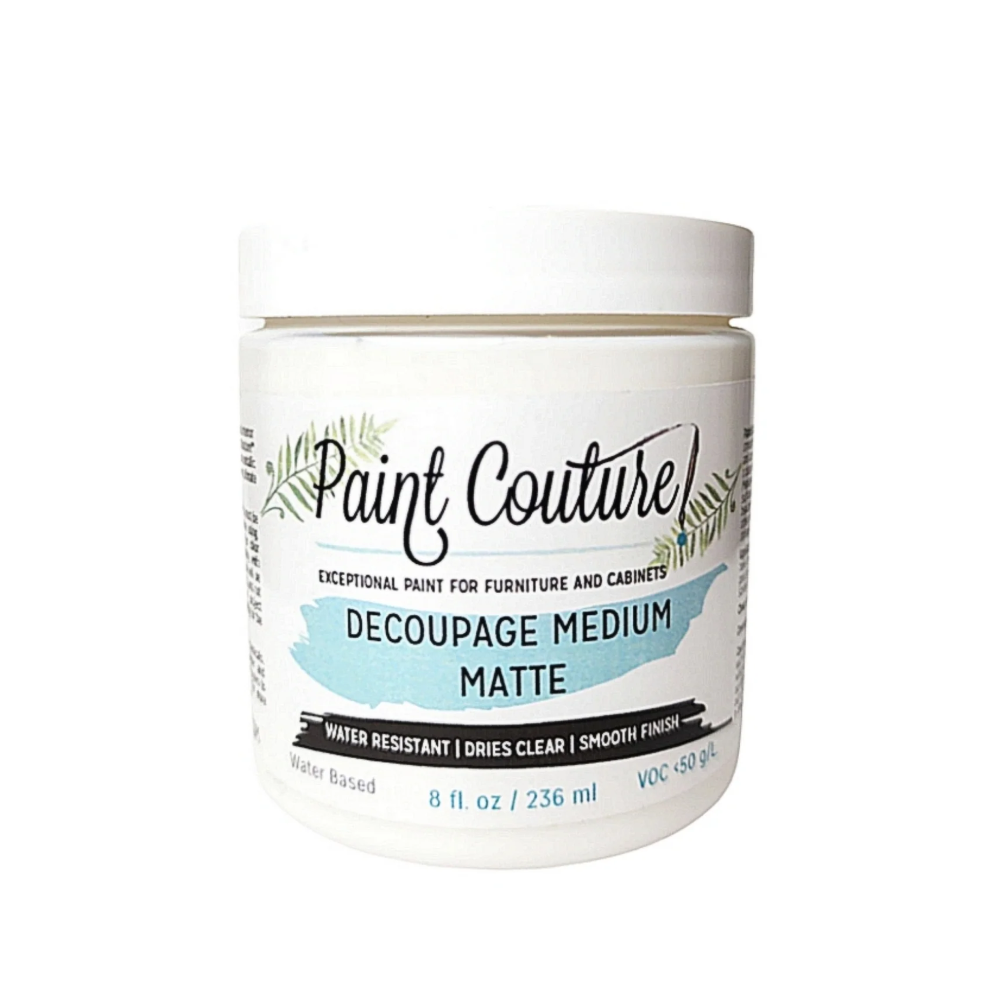 Jar of Paint Couture Decoupage Medium Matte on a white background