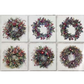 Six decorative images of wreath designs on a white background