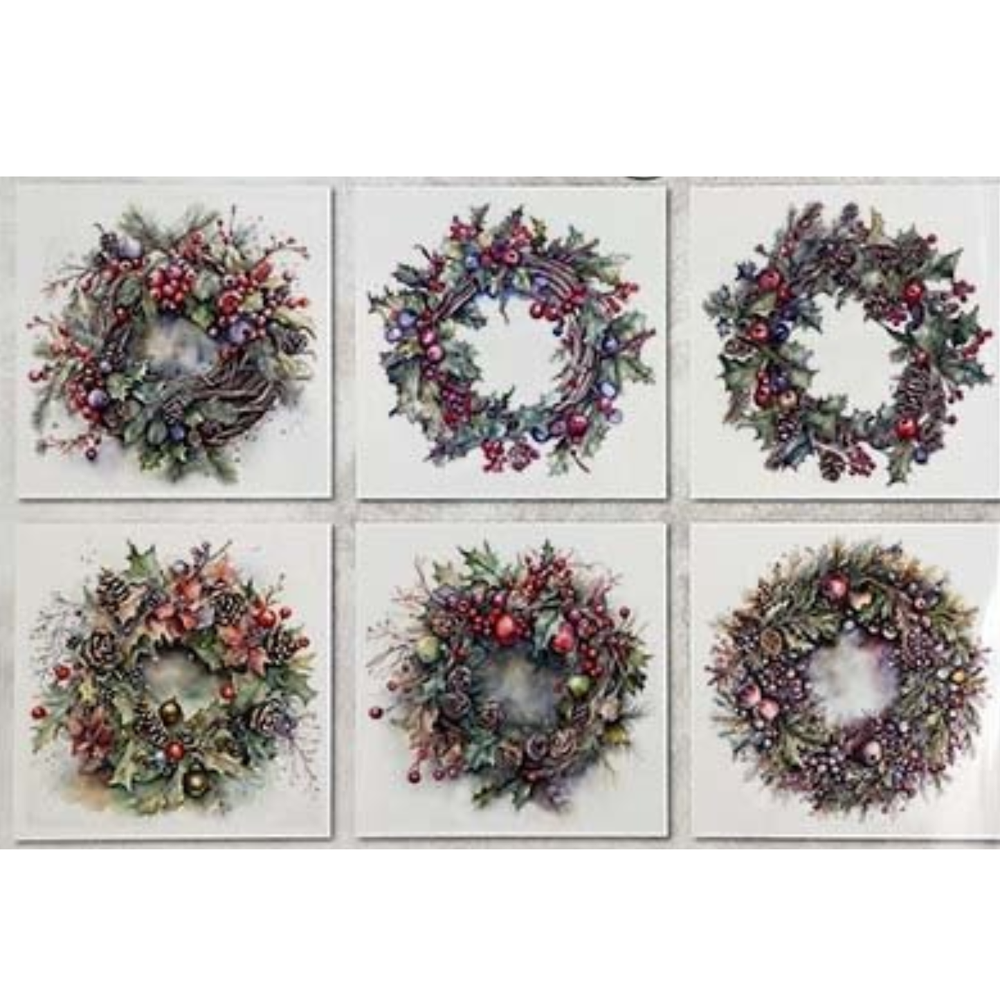 Six decorative images of wreath designs on a white background