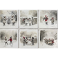 Set of six Christmas images featuring children playing in the snow.