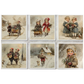 Set of six vintage-style Christmas images featuring children in winter scenes.