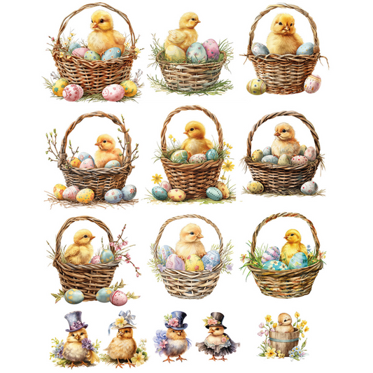 "Easter Chicks In Baskets" decoupage rice paper by Calambour. Available at Milton's Daughter.