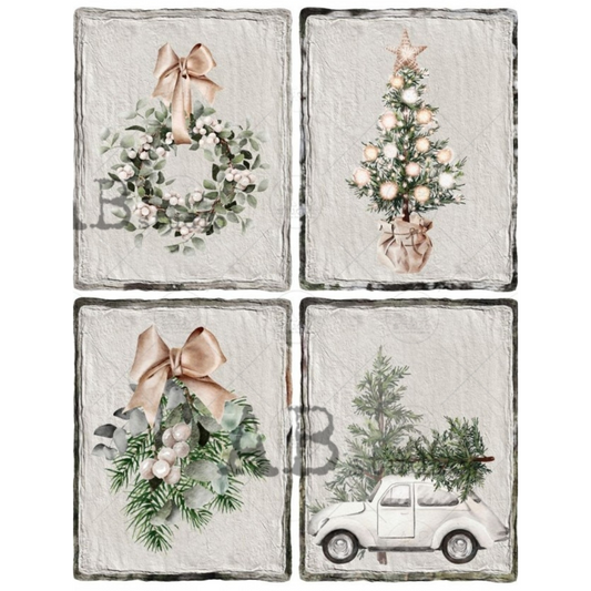 "Farmhouse Christmas Decorations 4 Pack" decoupage rice paper by AB Studio. Available at Milton's Daughter.