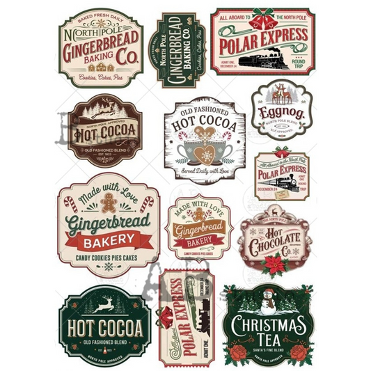 "Festive Christmas Labels" decoupage rice paper by AB Studio. Available at Milton's Daughter.