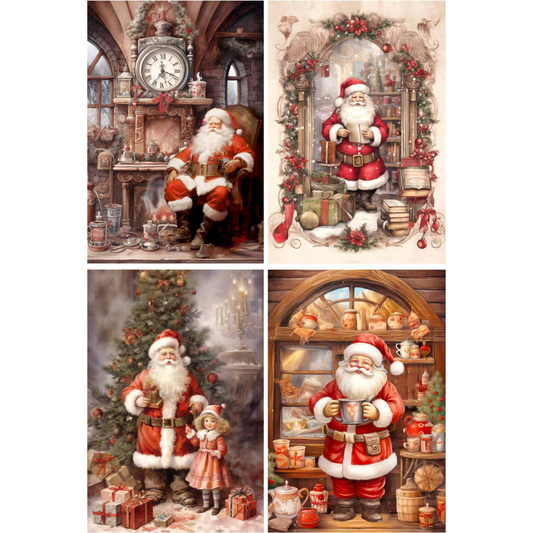 "Festive Santas 4 Pack" decoupage rice paper by Paper Designs. Available at Milton's Daughter.