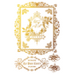 "Figgy & Flourish" IOD Gilded Foil Transfer by Iron Orchid Designs. Pg 6 of 8. Available at Milton's Daughter. Decorative gold foil frame with floral elements and text