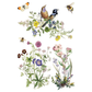 Illustration of flowers, birds, and bees on a white background