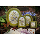 Set of decorative framed pictures with floral and nature-themed designs on a natural background.