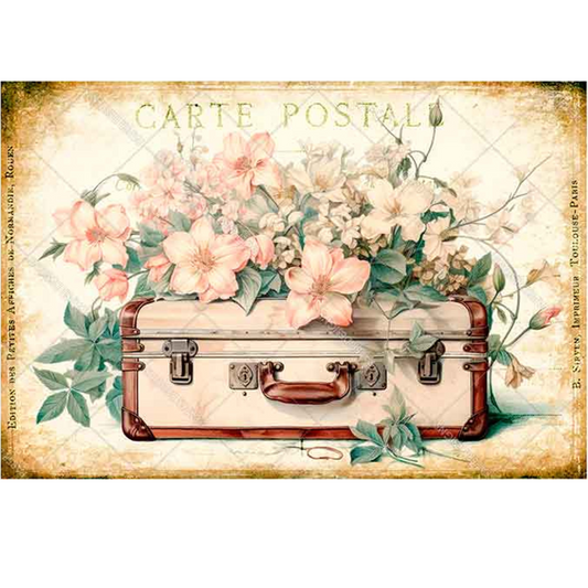 "Floral Suitcase" decoupage rice paper by Paper Designs. Available at Milton's Daughter. 