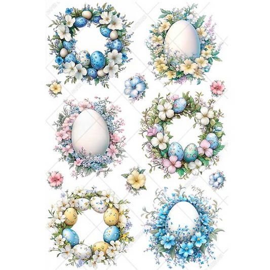 "Floral Egg Wreaths" decoupage rice paper by Paper Designs. Available at Milton's Daughter.