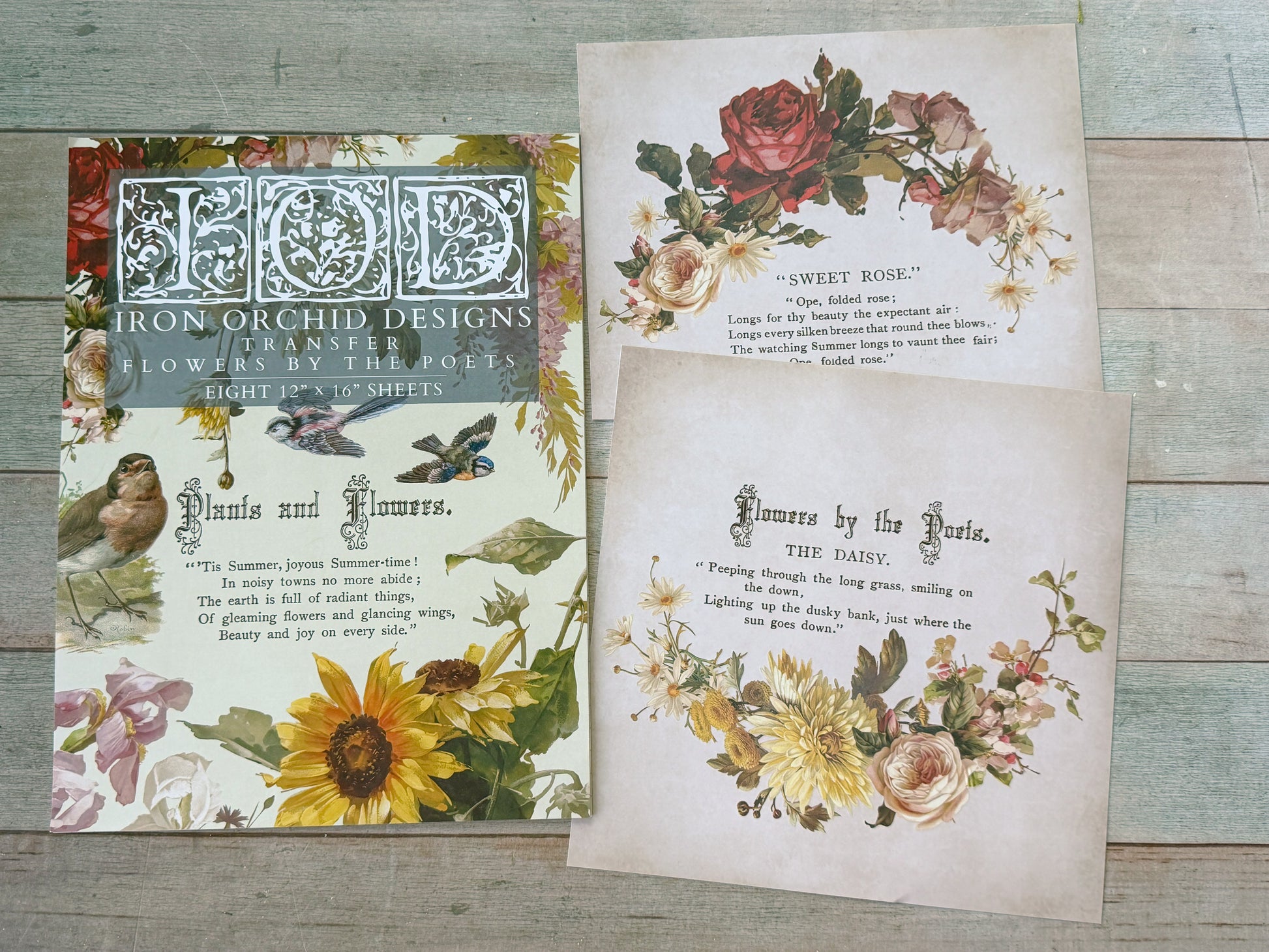 Flowers by the Poets IOD Transfer book alongside completed project.