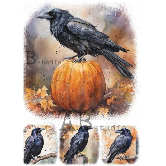 "Four Fall Ravens" decoupage rice paper by AB Studio. Available at Milton's Daughter.
