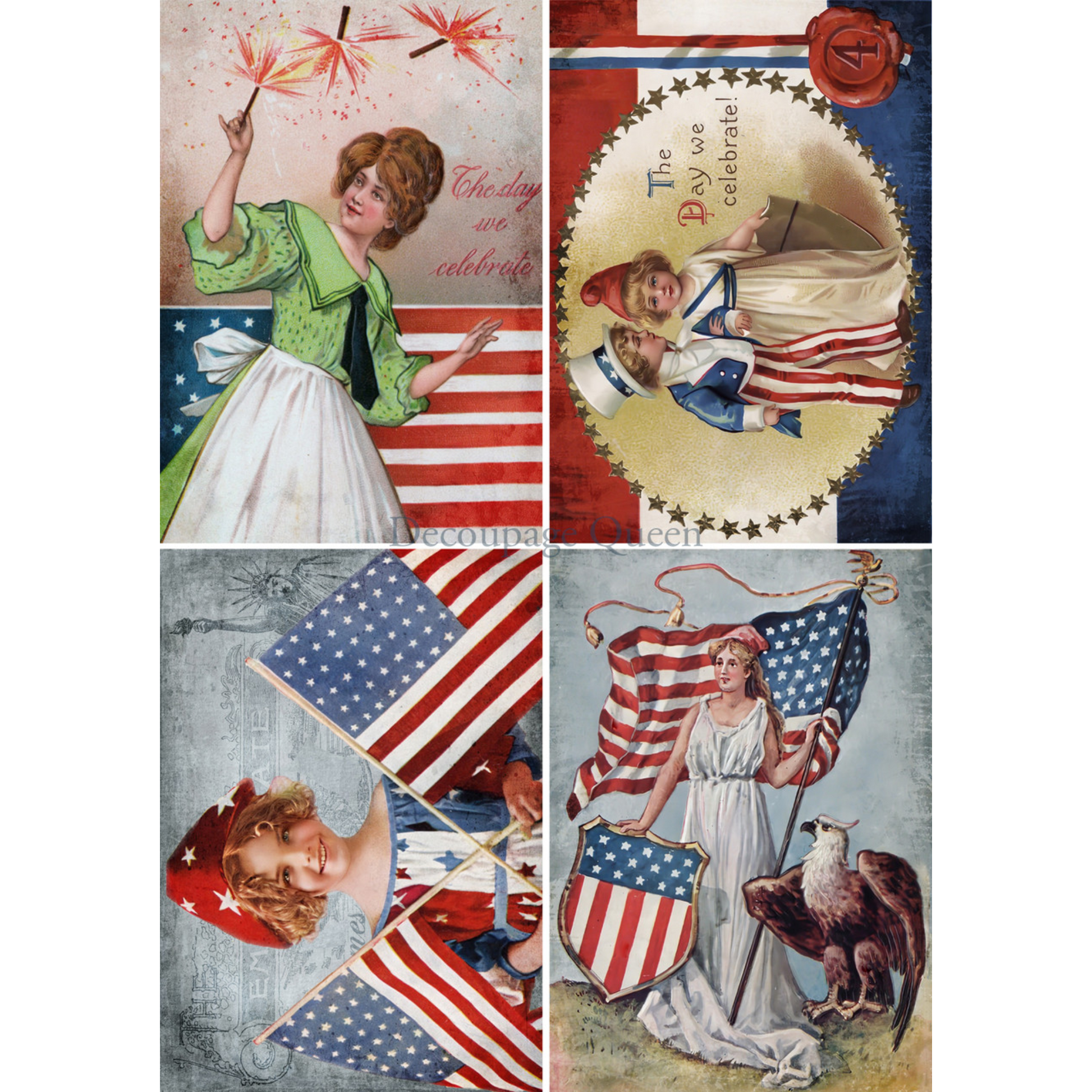 "Fourth of July 4 Pack" decoupage rice paper by Decoupage Queen. Available at Milton's Daughter.