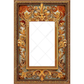 Decorative gold frame with intricate designs on a white background.