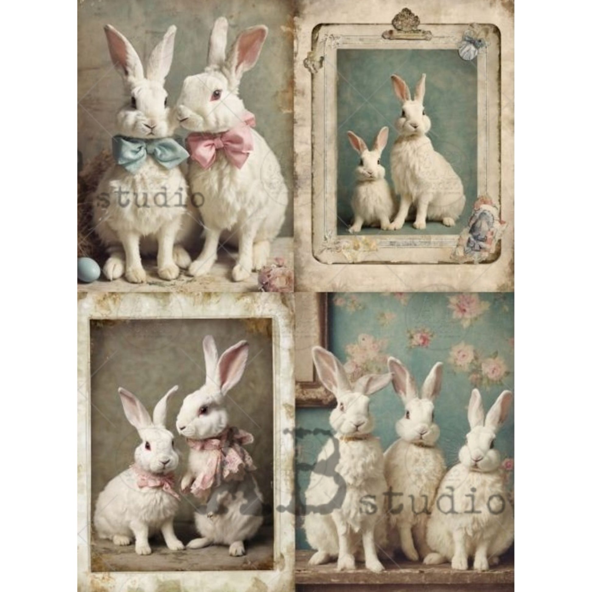 "Framed Bunny Families Shabby Chic Style" decoupage rice paper by AB Studio. Available at Milton's Daughter.