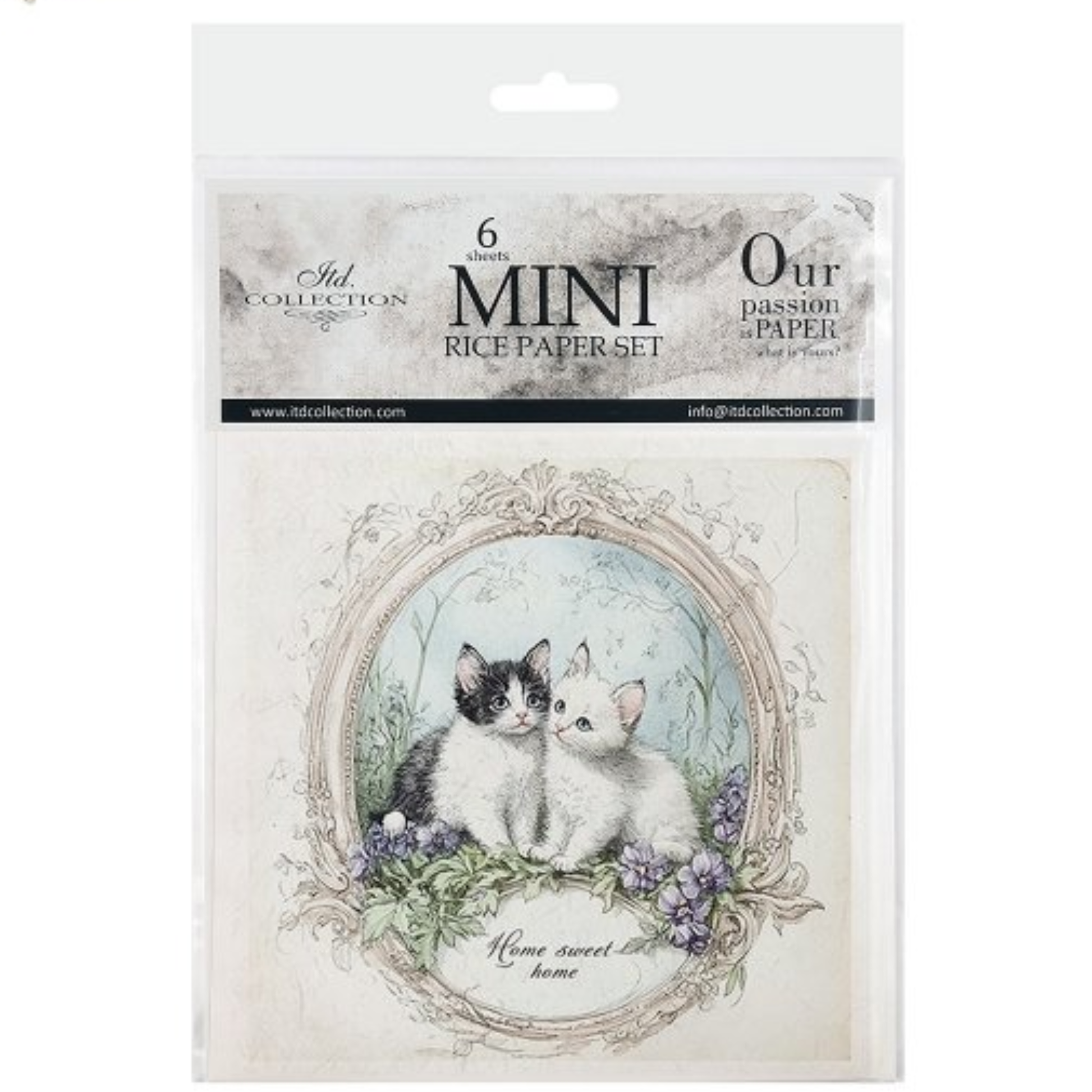 Packaging of mini rice paper set with two kittens and floral design