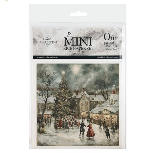 "Winter Village Skaters" Mini Rice Paper Set by ITD Collection. Front Cover.